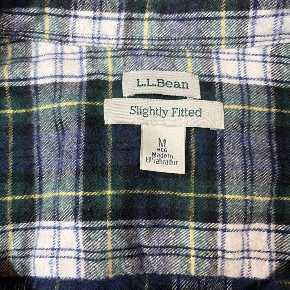 LL Bean Womens Slightly Fitted Flannel Shirt Green blue Yellow White Plaid M - Picture 2 of 6
